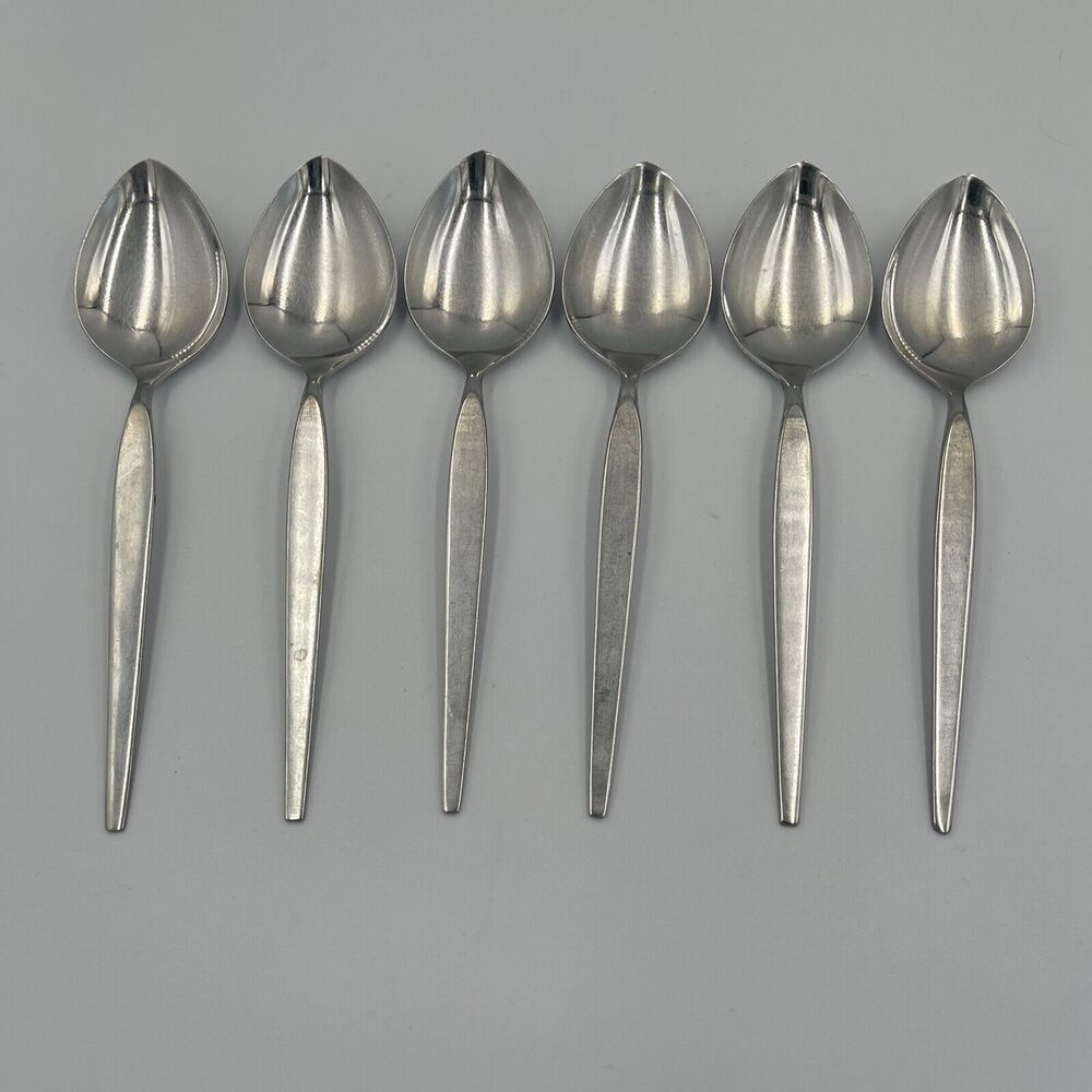 6 Oneida Community SATINIQUE Older Style Stainless Oval SOUP SPOONS Vtg Flatware - Picture 2 of 5